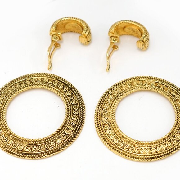 CHANEL Hoop 2 way Round Vintage Dangle Earrings Gold Tone Auth #11136 - Picture 4 of 6